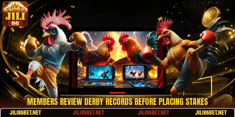Members review derby records before placing stakes