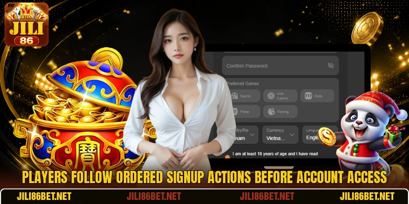 Players follow ordered signup actions before account access